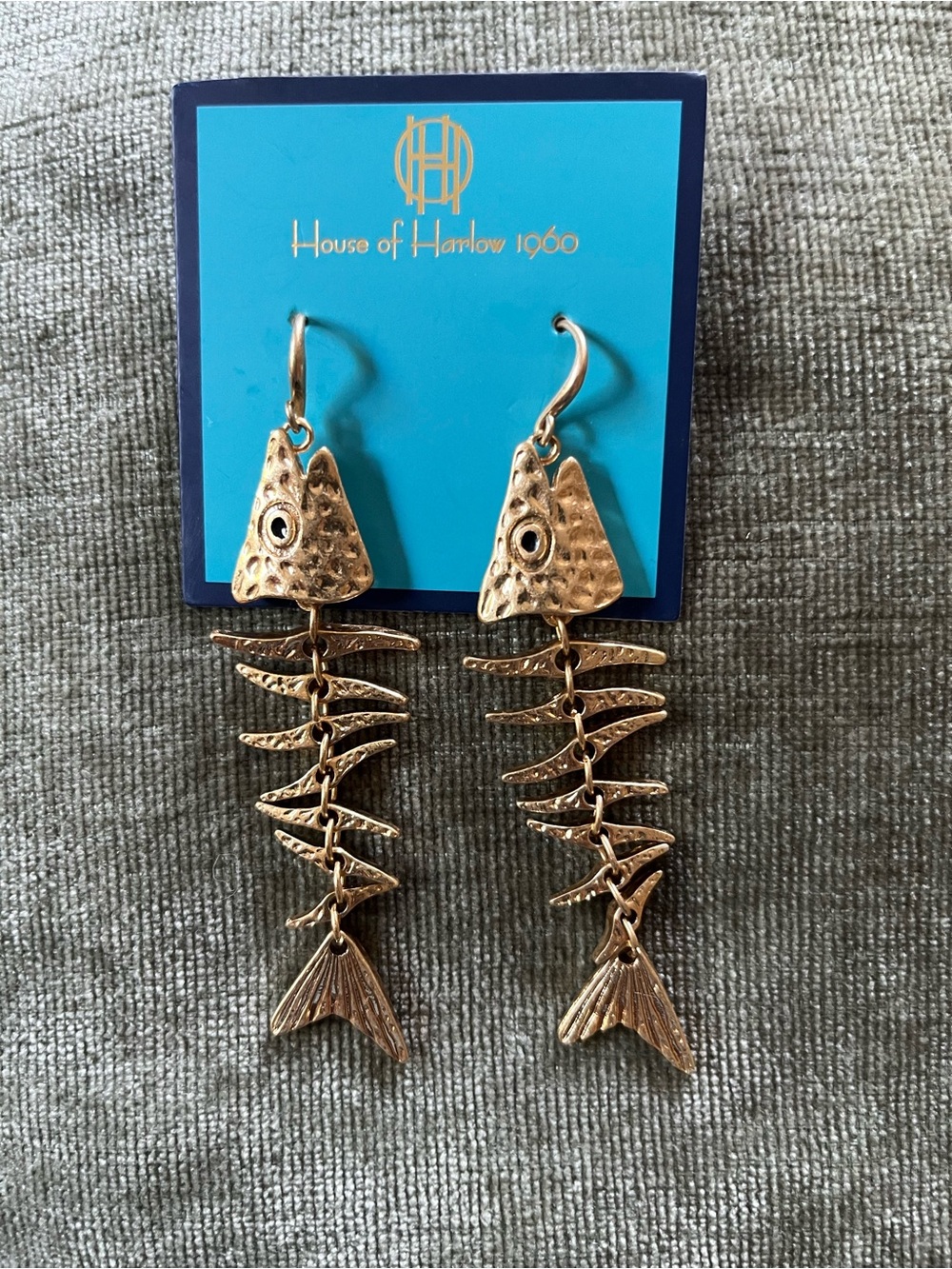 House of Harlow 1960 Hammered Gold Fishbone Dangle Earrings